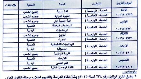 جدول امتحانات شهر مارس 2026 و8 معلومات هامة للطلاب
